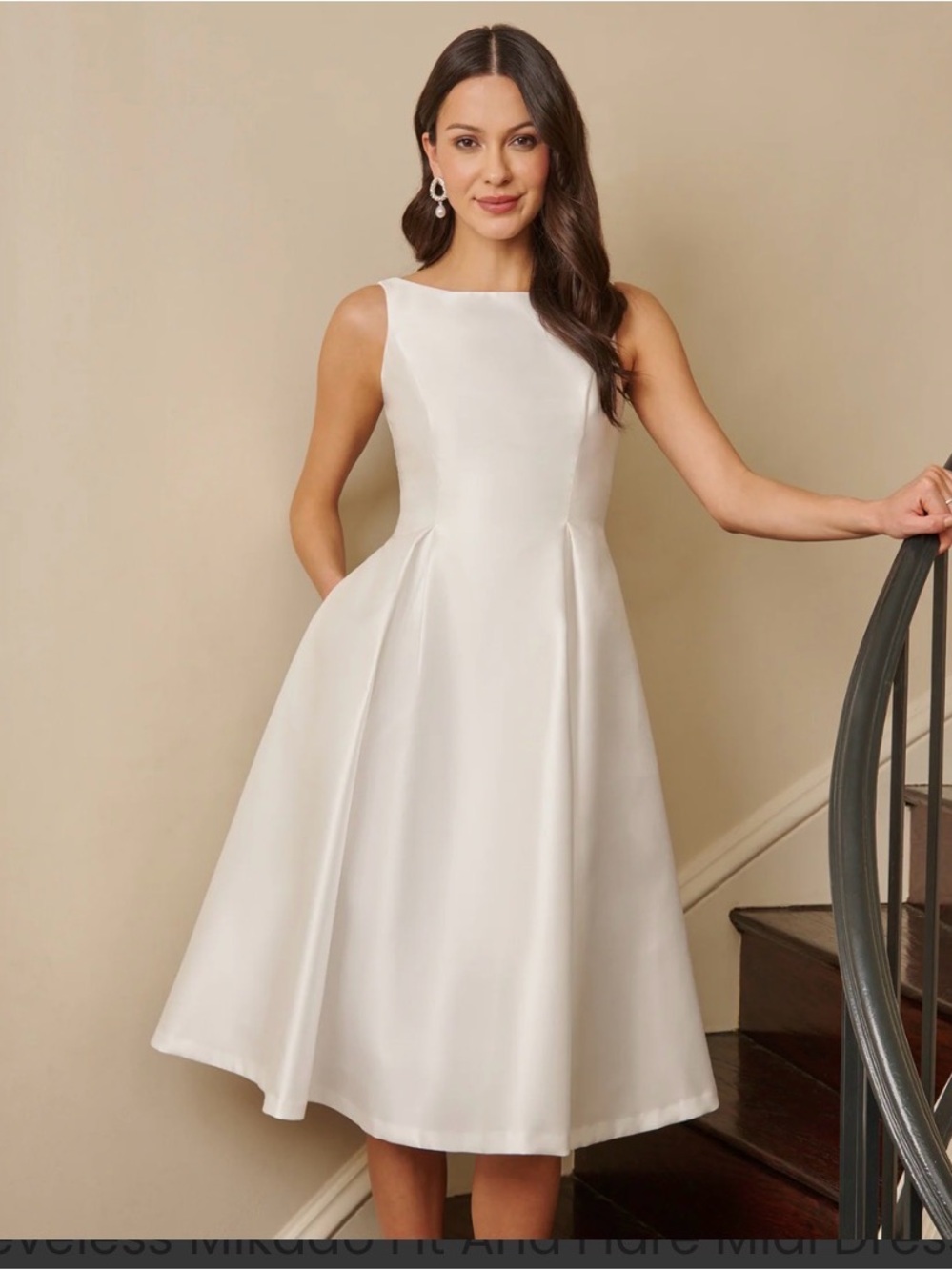 Adrianna Papell Ivory Satin Midi Tea-Length Dress